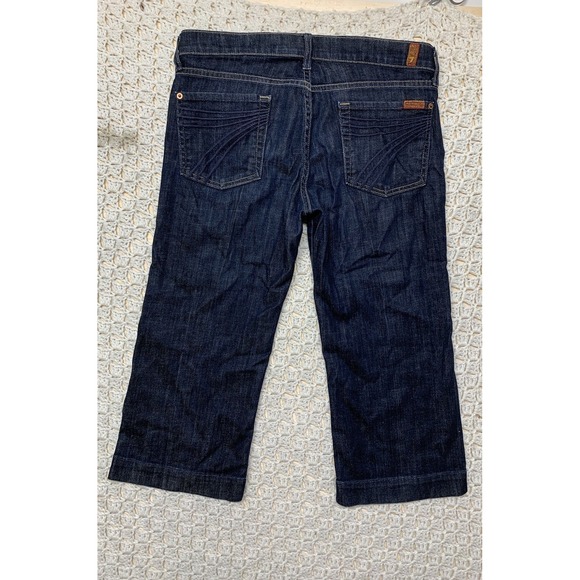 7 For All Mankind Dojo Cropped Jeans 29 Aprx W32 L20 Blue Denim Low Rise USA Mad - Picture 1 of 9